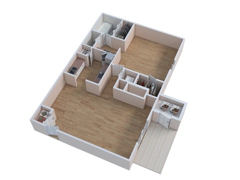 an overhead view of a 3d floor plan of a home